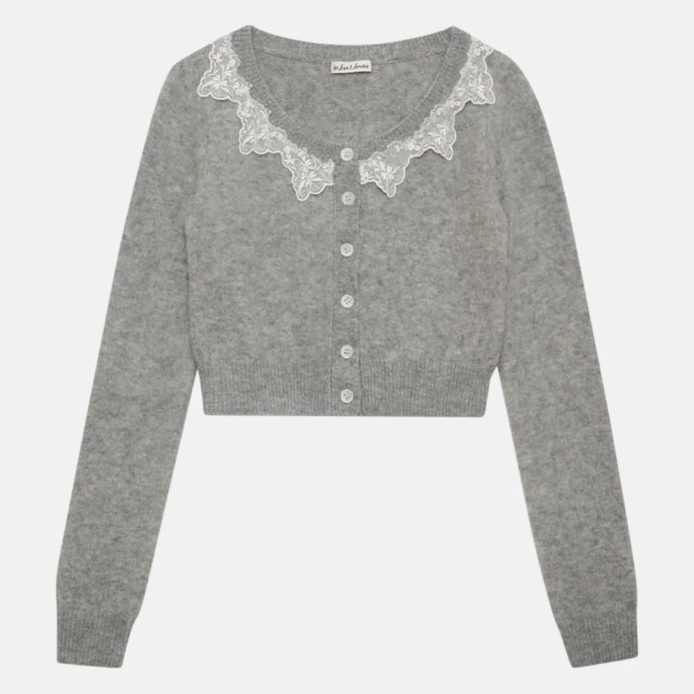 For Love & Lemons Arinah Cardigan Gray Lace Collar Women's Size Medium